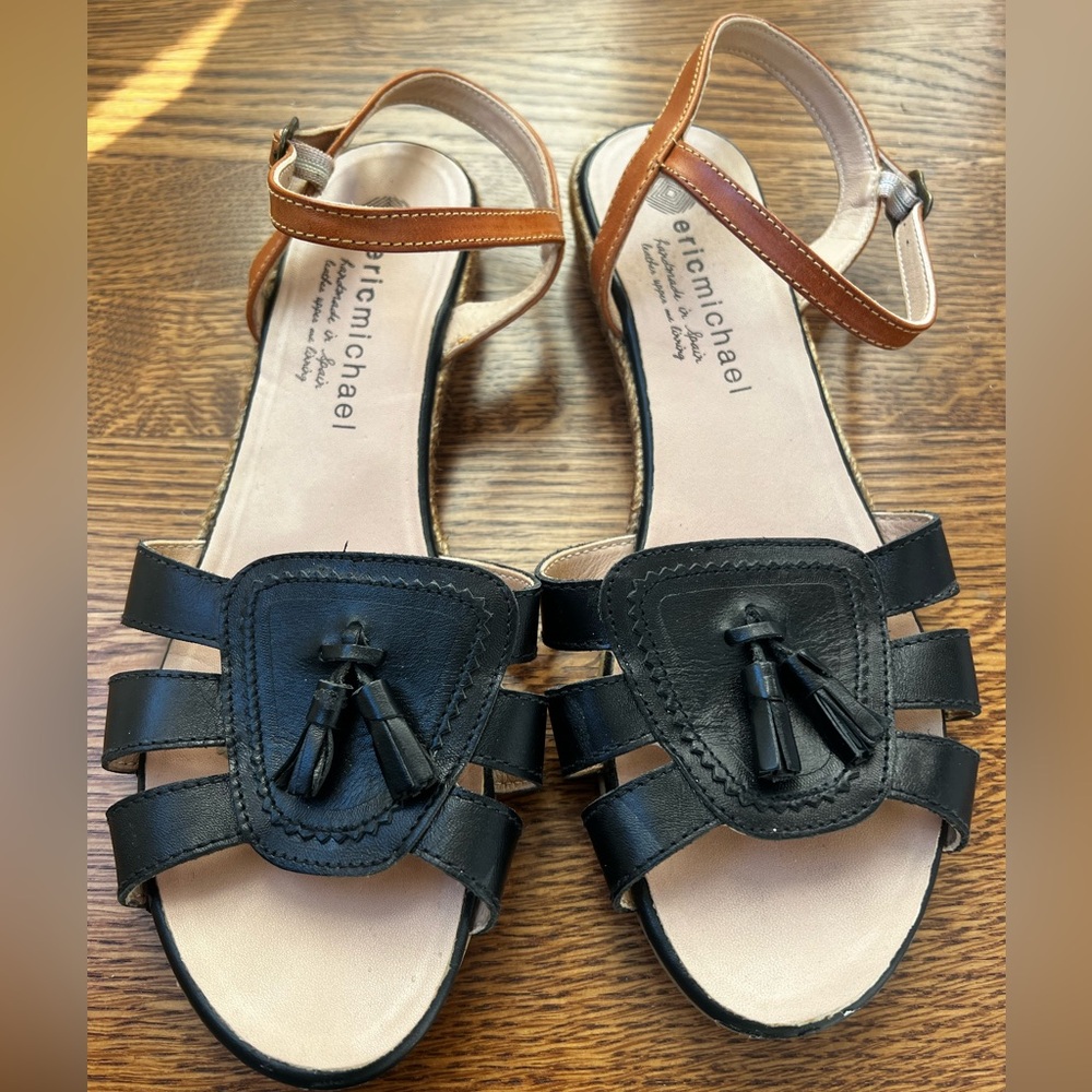 ERIC MICHAEL Leather Tassel Espadrille Flats Sandals Two Toned Spain Handmade 41